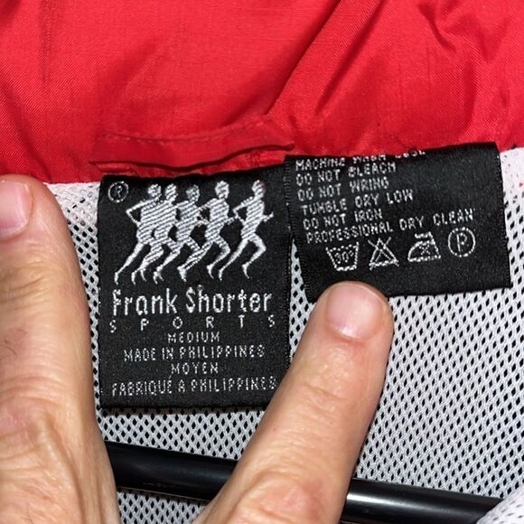 Vintage Frank Shorter Sports Running Marathon Jacket Black Red Lined Hood Retro - Picture 3 of 7